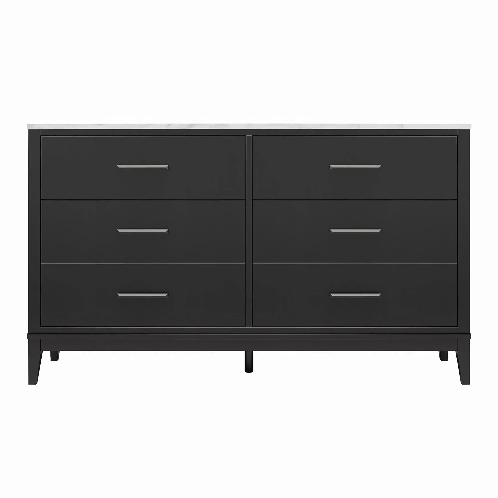 Lynnhaven Black 6 Drawer Dresser with White Marble Top