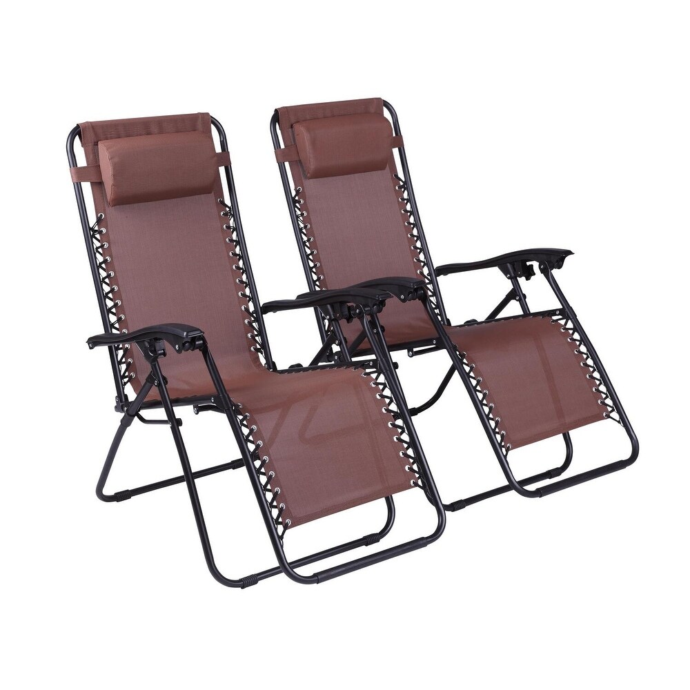 Zero Gravity Lounge Chairs Set of 2  Outdoor Patio Camping Reclining Lawn Chairs with Armrest  Headrest