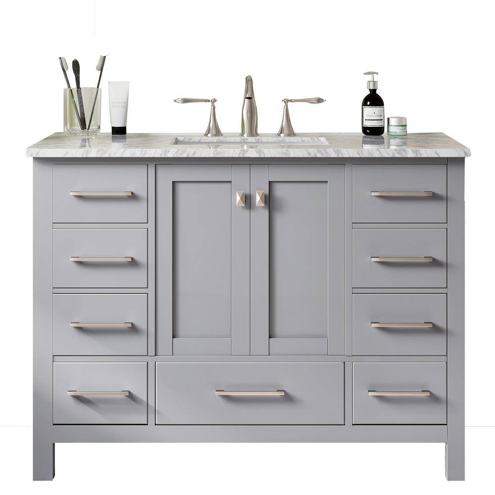 Eviva Aberdeen 48 in. W x 22 in. D x 35 in. H Bath Vanity in Gray with White Carrara Marble Top with White Sink EVVN412-48GR