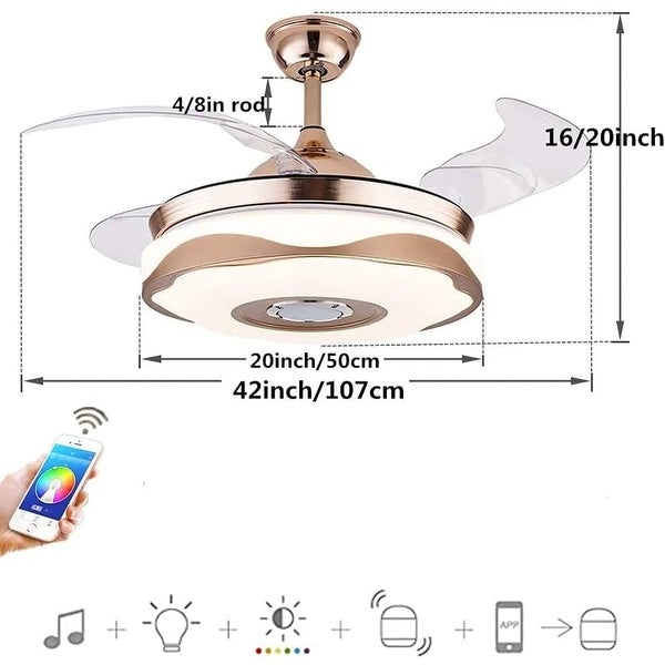 42 Inch Modern Ceiling Fan with 7 Colors Dimmable LED Lights， Bluetooth Music Player Remote Control Invisible Shopping - The Best Deals on Ceiling Fans | 41540850