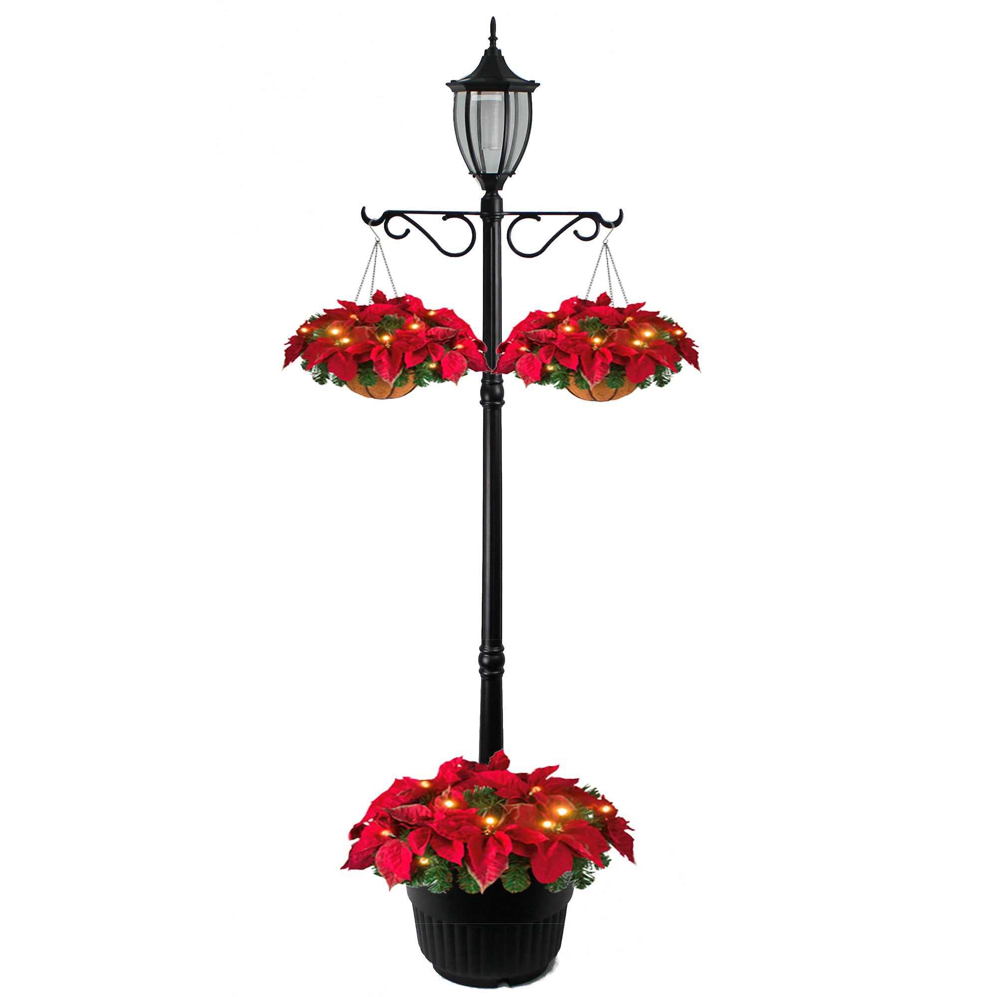 SunRay Cresmont Solar Lamp Post and Planter， with Hanger， Black， Single Head