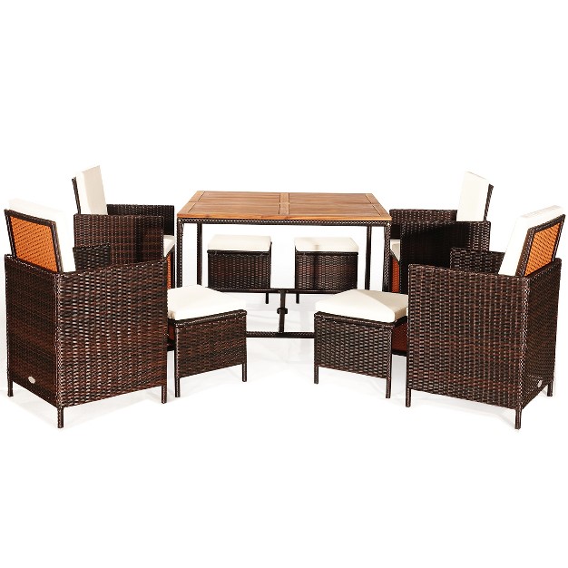 Tangkula 9 piece Outdoor Patio Dining Set Conversation Furniture With Removable Cushions White