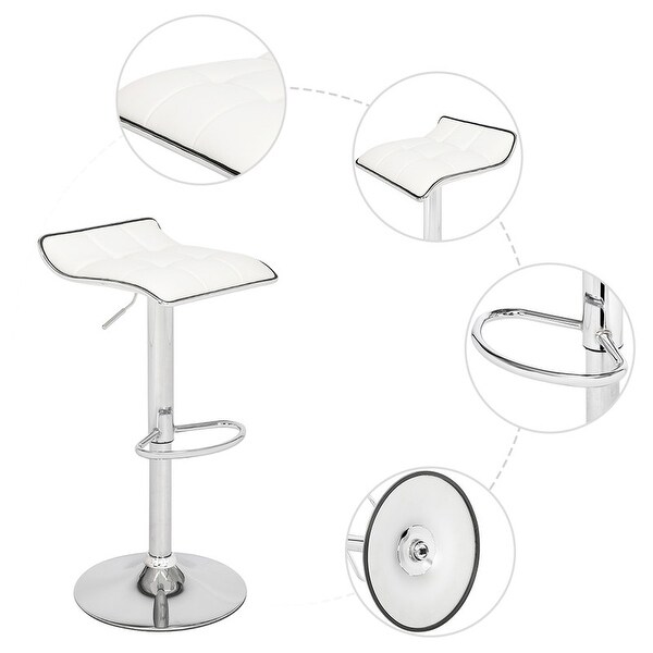 PU Leather Adjustable Low Back Bar Stools White (Set of 2)