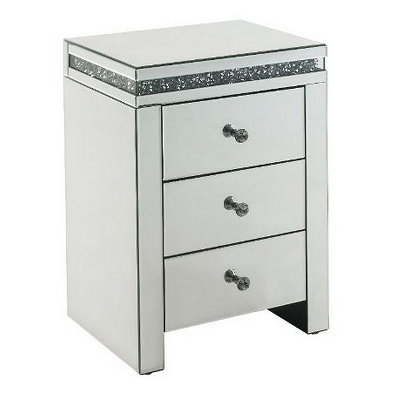 Accent Table with 3 modern storage drawers， White