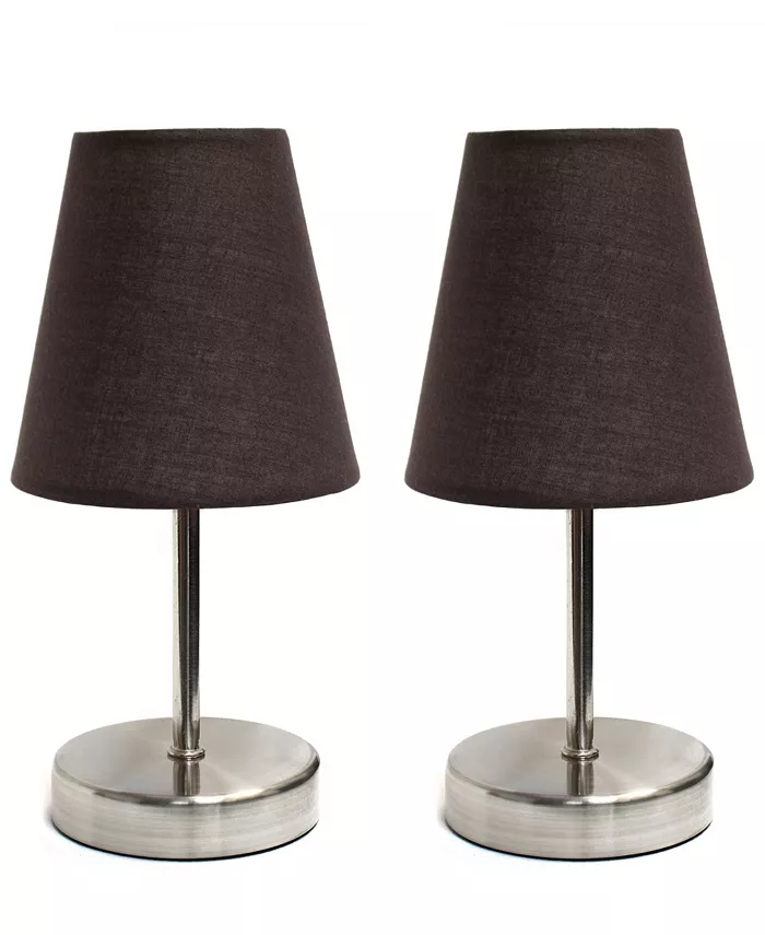 All The Rages Simple Designs Sand Nickel Mini Basic Table Lamp with Fabric Shade 2 Pack Set