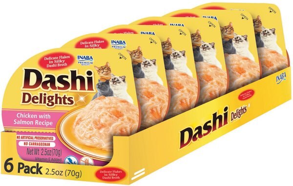 Inaba Dashi Delights Chicken with Salmon Flavored Bits in Broth Cat Food Topping