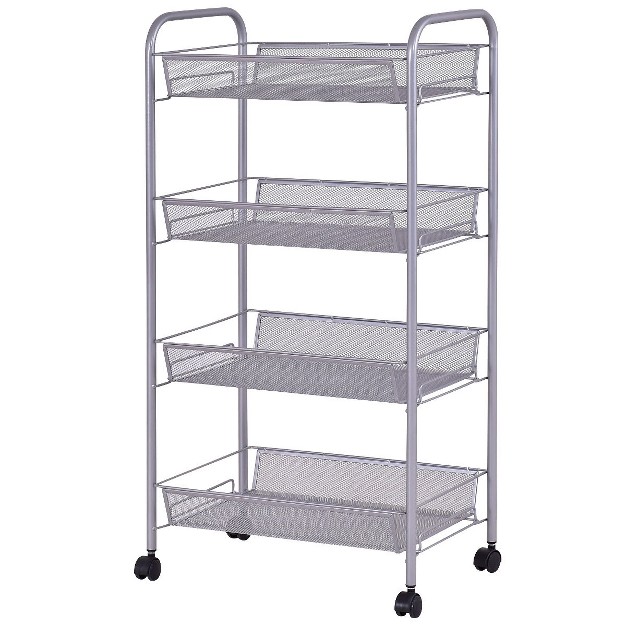 Costway 4 Tier Storage Rack Trolley Cart Home Kitchen Organizer Utility Baskets Silver Steel