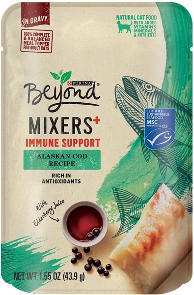 Purina Beyond Mixers+ Immune Support Alaskan Cod Recipe Wet Cat Food， 1.55-oz pouch， case of 16