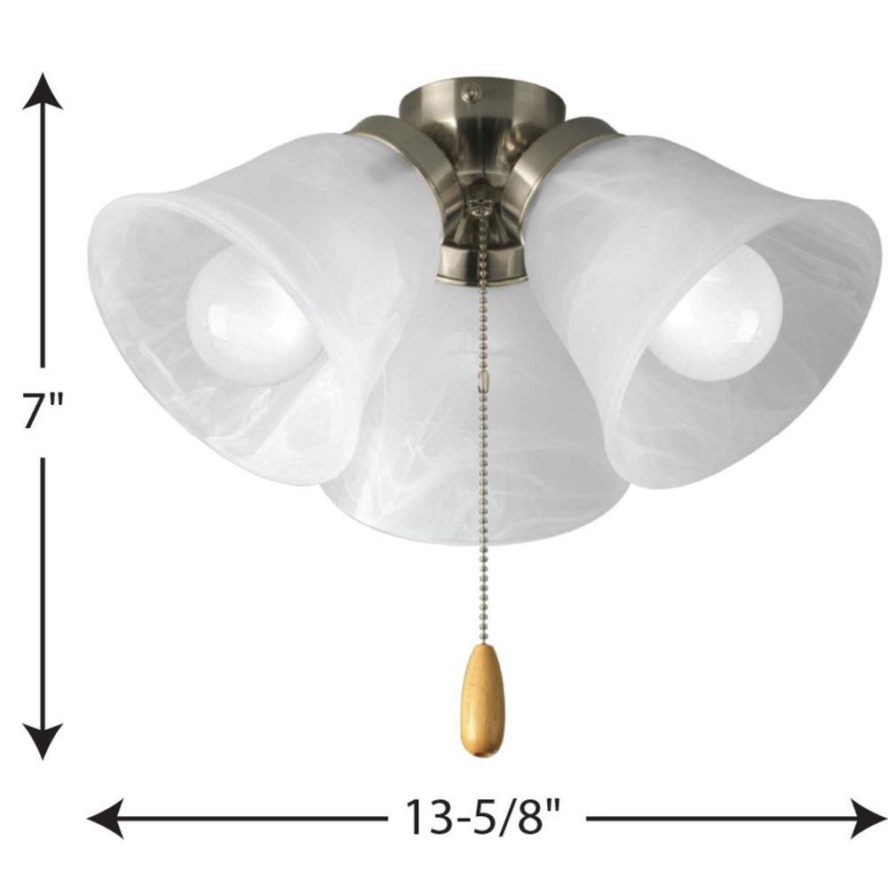 Progress Lighting Fan Light Kits Collection 3-Light Brushed Nickel Ceiling Fan Light Kit P2642-09WB