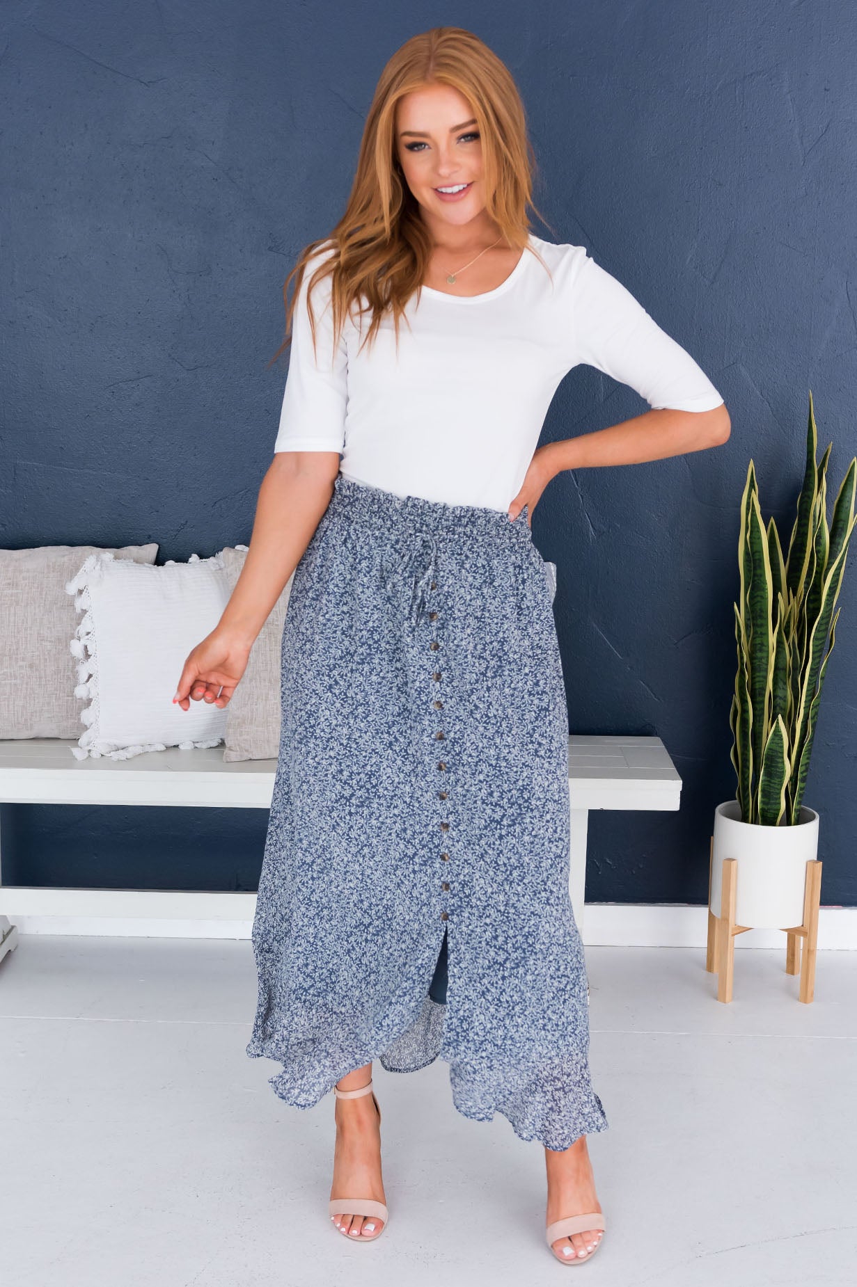 Spring Blooms Modest Button Skirt