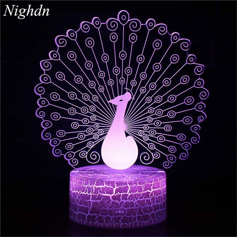 Peacock Night Light For Kids Bedroom Decor Touch Remote Control Usb Table Lamp Led Child Nightlight Gifts Color Changing