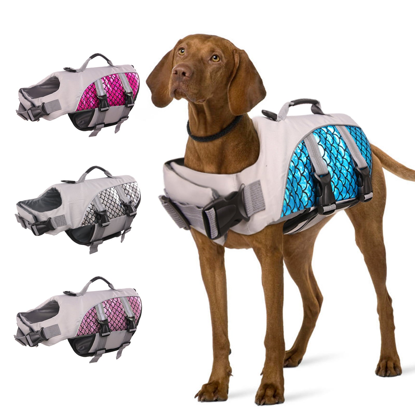 QBLEEV Dog Life Jacket and Life Vest， Pet Safety Coat， Reflective Adjustable Puppy Lifesaver with Rescue Handle， Ripstop Safety Swimsuit for Small to Large Dog-L