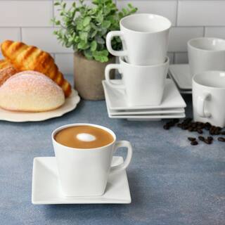 OUR TABLE Simply White Fine Ceramic 6 Piece 8 oz. Square Cup and Saucer Set in White 985119938M