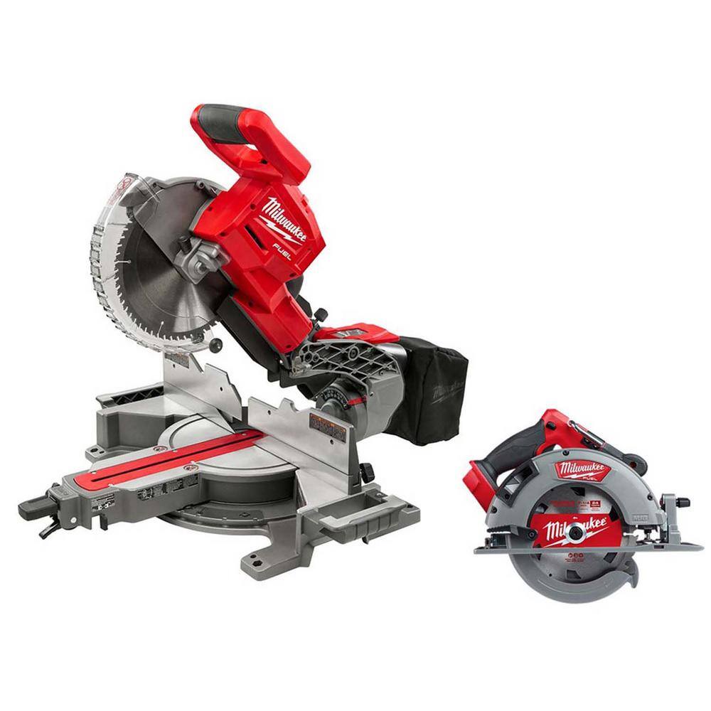 MW M18 FUEL 18V Lithium-Ion Brushless 10 in. Cordless Dual Bevel Sliding Compound Miter Saw with 7-14 in. Circular Saw 2734-20-2732-20