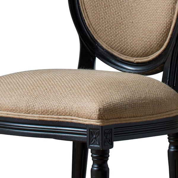 22 Inch Set of 2 Dining Chairs， Burlap Fabric and Black Rubberwood Frame