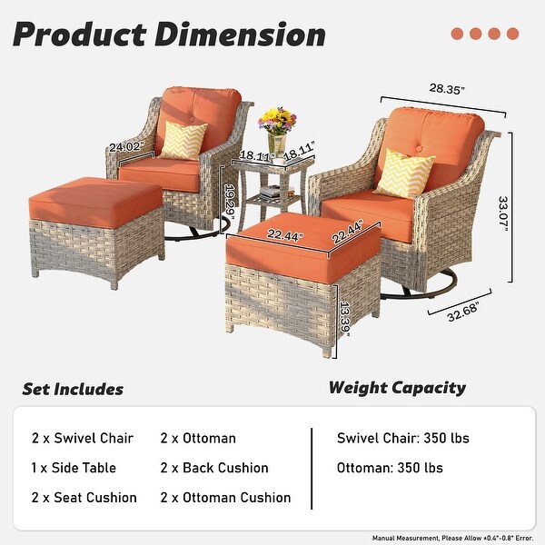 OVIOS 5 Pieces Outdoor Wicker Curved Swivel Chair Set With Ottoman