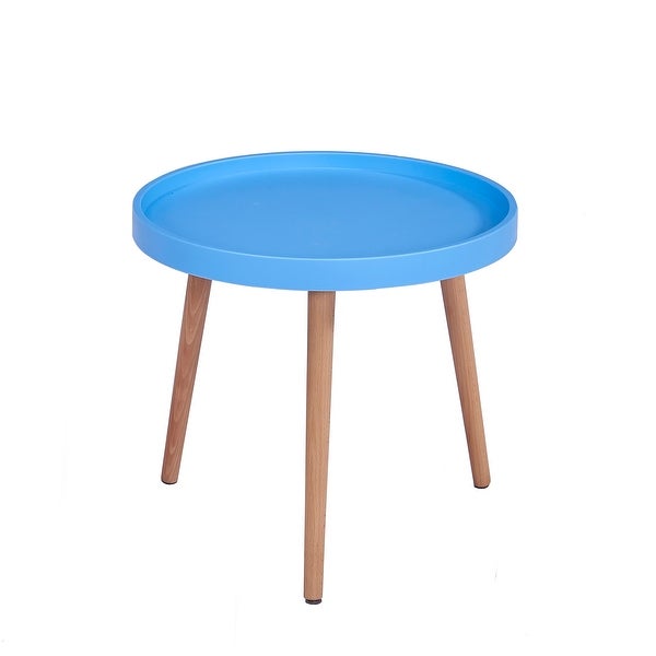 Porthos Home Eilis Side Table， Round Plastic Top， Beech Wood Legs