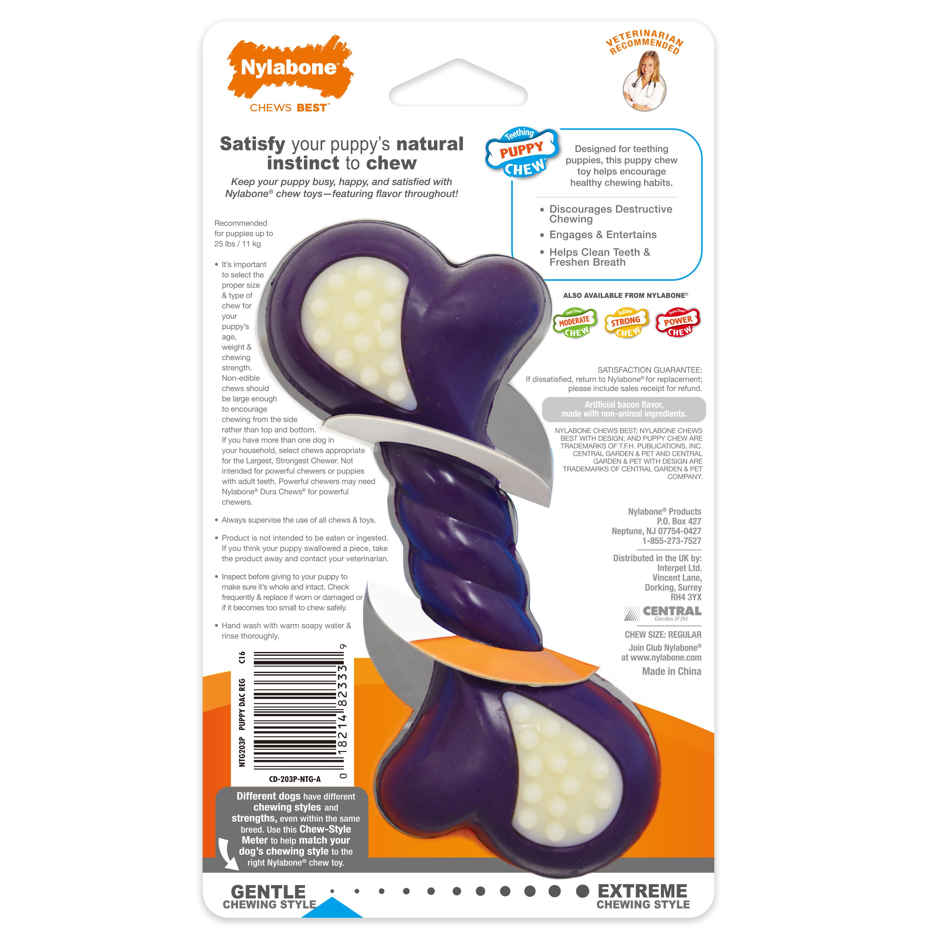 Nylabone Just for Puppies Double Action Bone Puppy Dog Teething Chew Toy Bacon Small/Regular (1 Count)