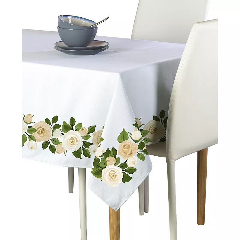 Square Tablecloth， 100% Polyester， 70x70， Wedding White Roses Garland