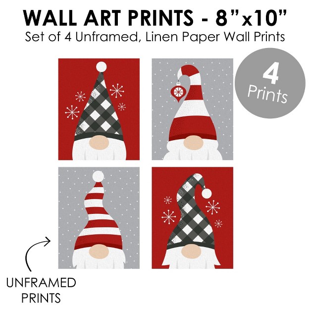 Big Dot Of Happiness Christmas Gnomes Unframed Holiday Linen Paper Wall Art Set Of 4 Artisms 8 X 10 Inches