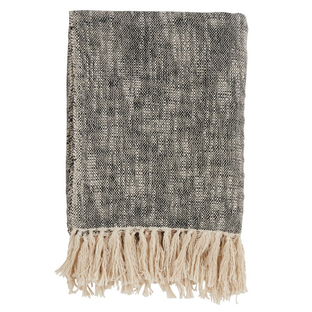 Solid Throw Blanket With Tassels Black Saro Lifestyle