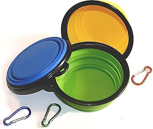 3pcs Small Dog Bowl Dog Bowl Set Foldable Bowl With Buckle Silicone Dog Bowl Feeding Bowl (green*blue*yellow)