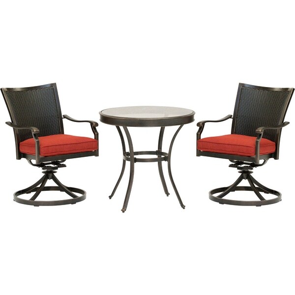 Hanover Traditions 3Piece Dining Set with 2 Wicker Back Swivel Rockers and 30 in. Round GlassTop Table