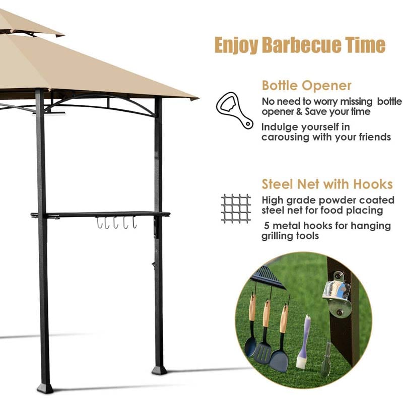 8 x 5 FT Outdoor Patio Grill Gazebo BBQ Canopy Tent Grill Shelter with LED Lights & 2-Tier Air Vent Roof