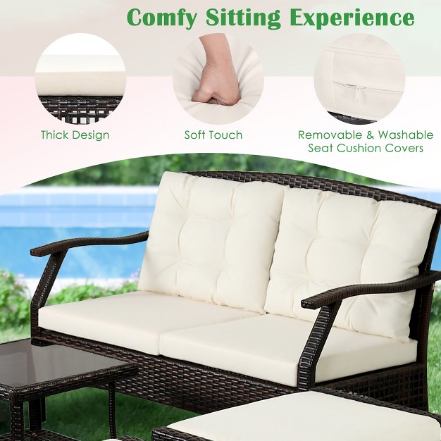 Costway 7pcs Patio Rattan Furniture Set Cushioned Sofas Loveseat Yard W waterproof Cover