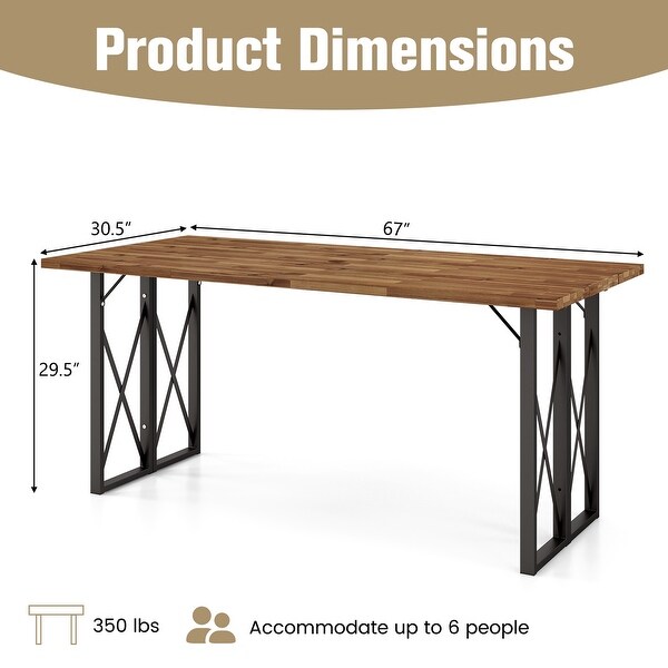 Costway 67'' Patio Rectangle Table HeavyDuty Acacia Wood Dining Table