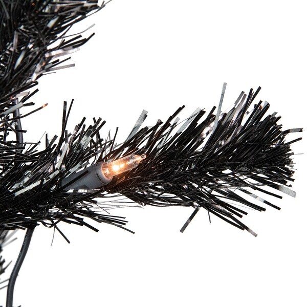 4' PreLit Black Artificial Tinsel Christmas Tree Clear Lights