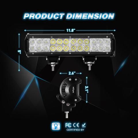 Nilight 12 Inch 72W Spot Flood Combo LED Light Bars Off-Road Light Mounting Bracket Horizontal Bar Tube Clamp With Off Road Wiring Harness， 2 Years Warranty