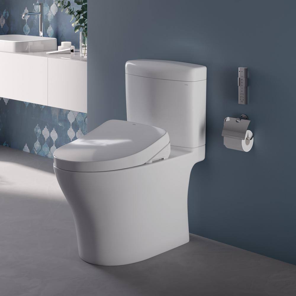 TOTO Aquia IV Cube 2-Piece 0.91.28GPF Dual Flush Elongated Comfort Height Toilet in Cotton White S550E Washlet Seat Included MW4363056CEMFGN#01