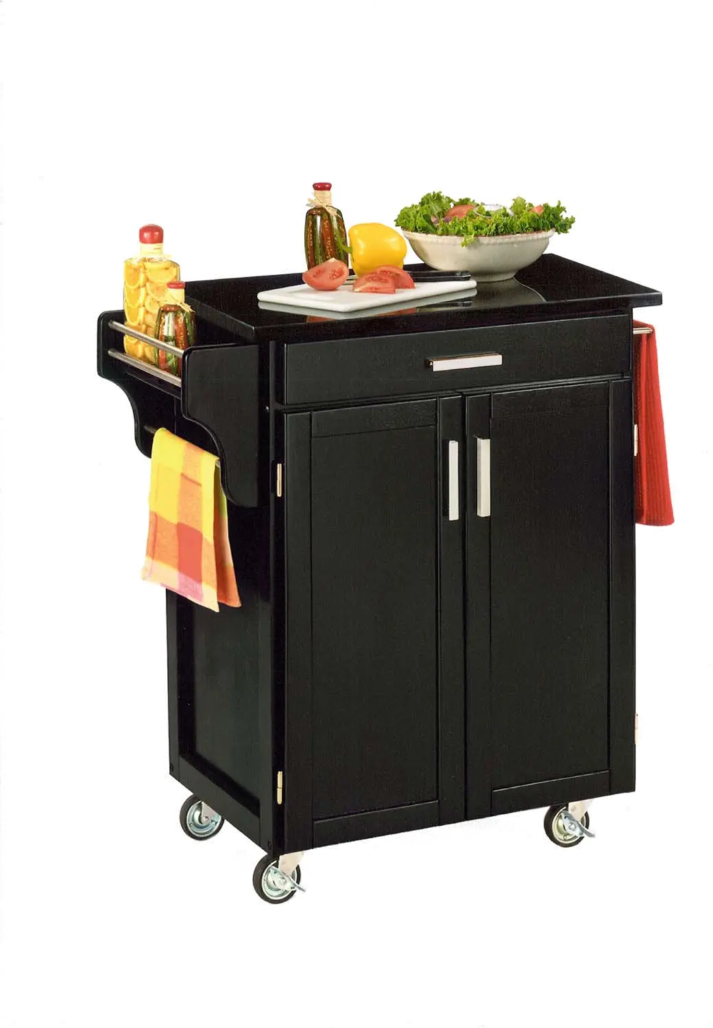 Black Kitchen Cart with Natural Wood Top - Create-a-Cart