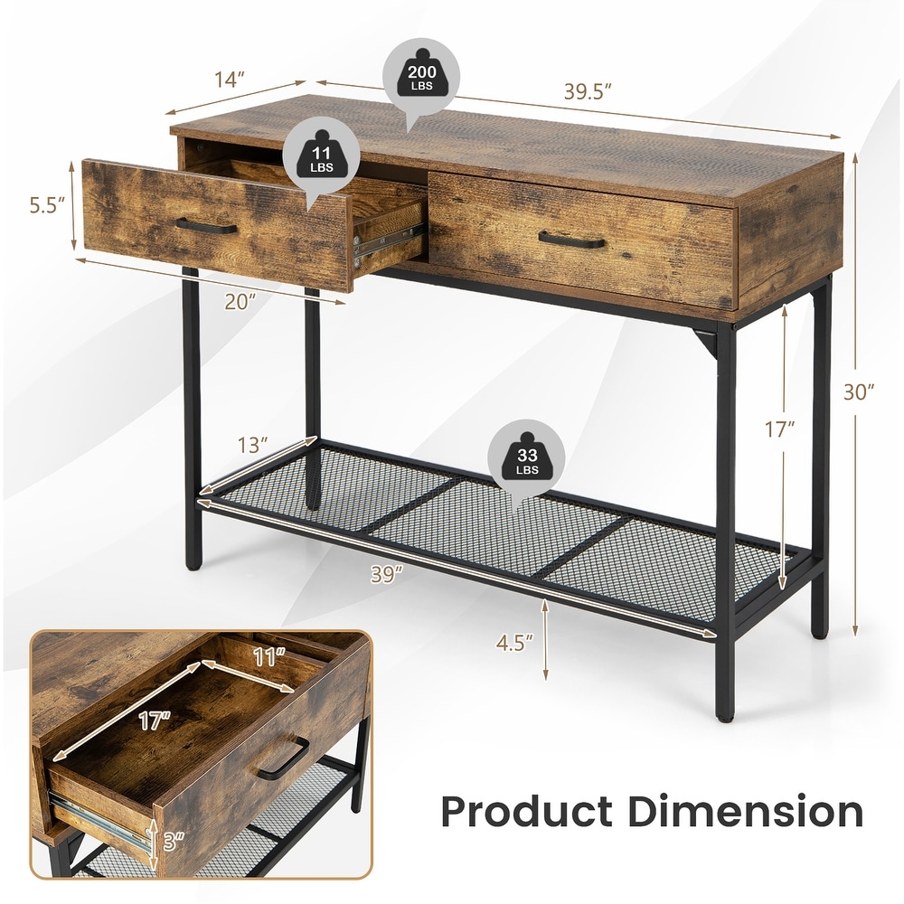 Costway Console Table Industrial Large Drawers Storage Shelf Narrow   See Details