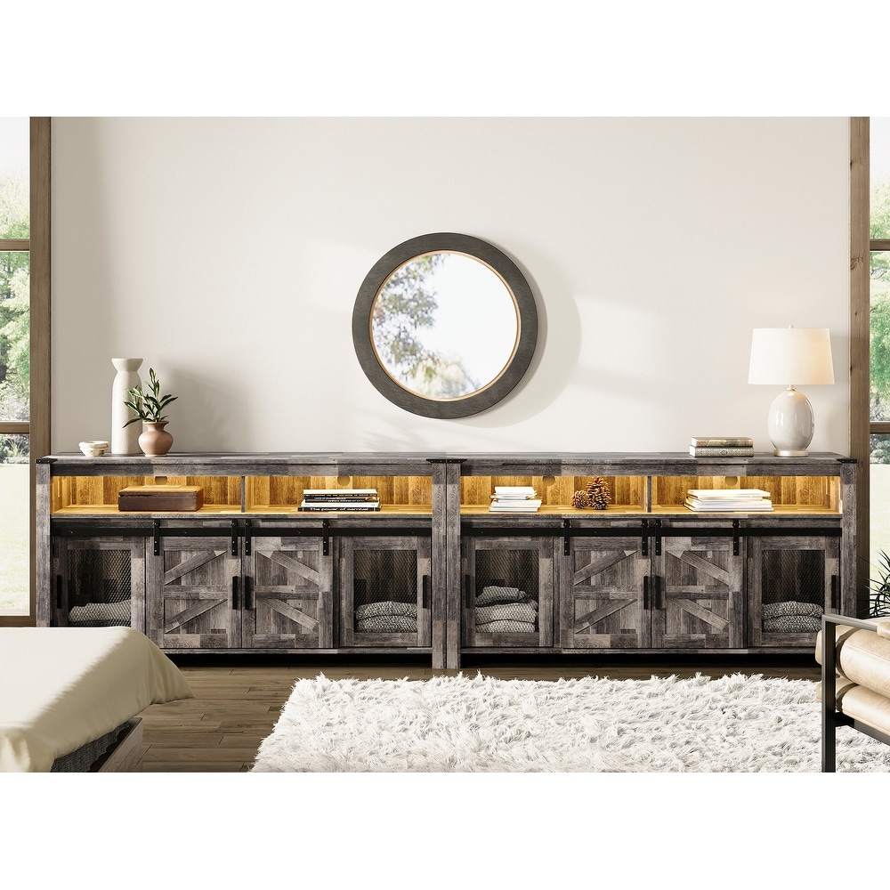 LED Farmhouse Entertainment Center with Mesh and Barn Doors  31\