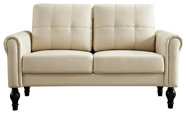 Retro Modern Loveseat  Padded Seat With Rolled Arms  ampGrid Tufted Back   Midcentury   Loveseats   by Declusia  Houzz