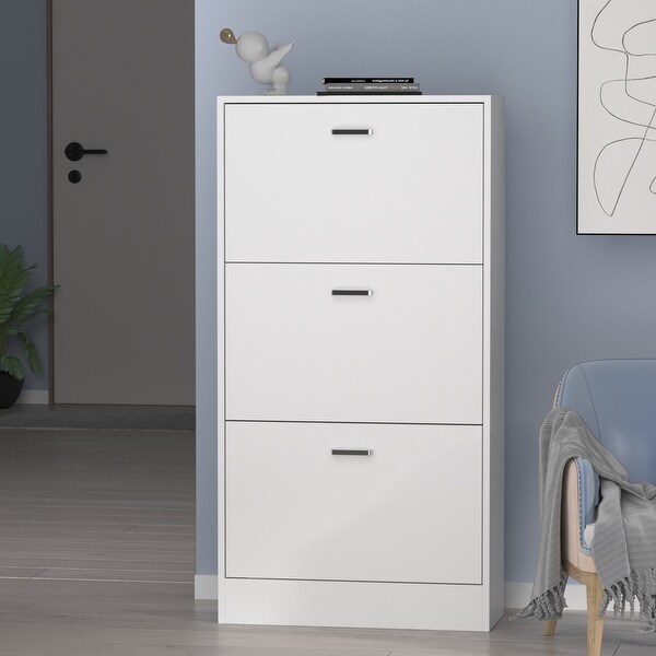 23.6W Trendy Shoe Storage Cabinet with 3 Large Fold-Out Drawers - - 35444450