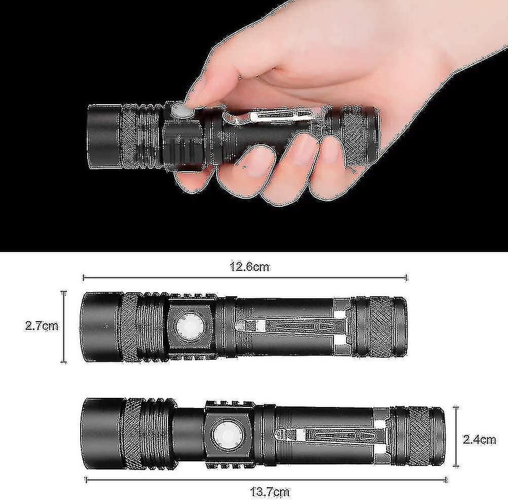 Usb Rechargeable Led Torch， 600 Lumens Flashlight， Ip65 Waterproof， 4 Light Modes， Zoomable Flashlight For Household， Camping， Hiking， Emergency (batt