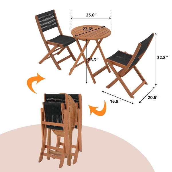 3piece Folding Wood Patio Bistro Set