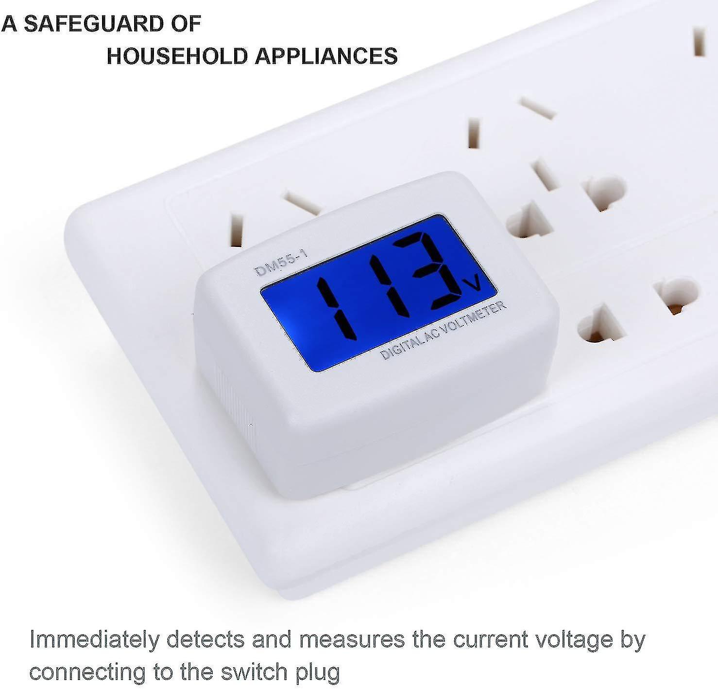 220v Blue Backlight Digital Lcd Voltmeter Panel Voltage Tester Eu Plug Dm55-1 80v-300v