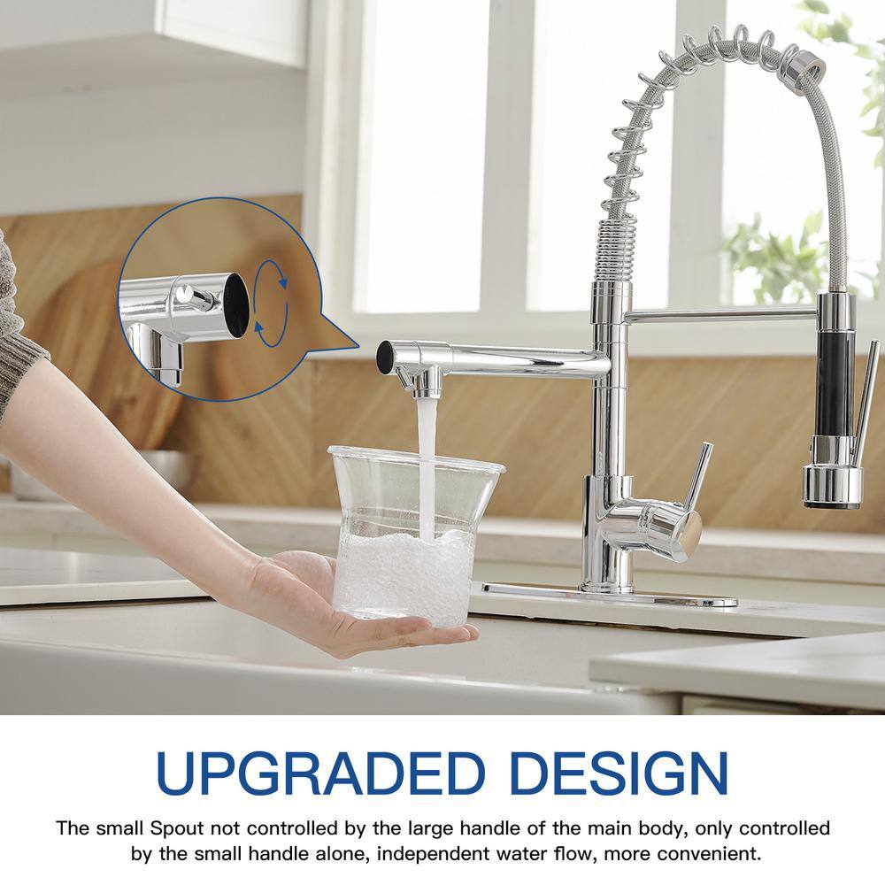 BWE Single-Handle Pull-Down Sprayer 2 Spray High Arc Kitchen Faucet With Deck Plate in Polished Chrome A-94008-C