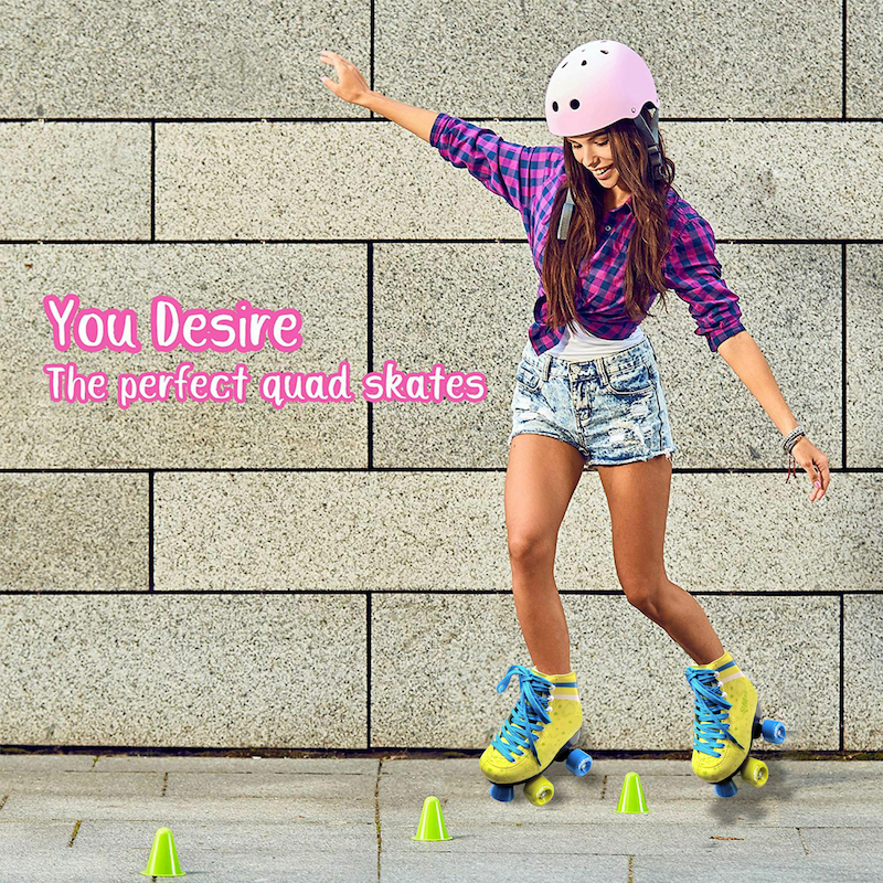 Roller Skates for Women Girls Size 8.5 Yellow Lemon for Adults Teenagers and Kids Quad Derby Light Outdoor Rollerskates Girl 4-Wheels Blades Indoor Classic Teenager ABEC-7 39