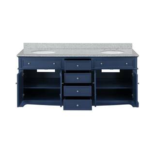 Home Decorators Collection Fremont 72 in. W x 22 in. D x 34 in. H Vanity in Navy Blue With Grey Granite Top and White Sinks TJ-FTV7222BLU