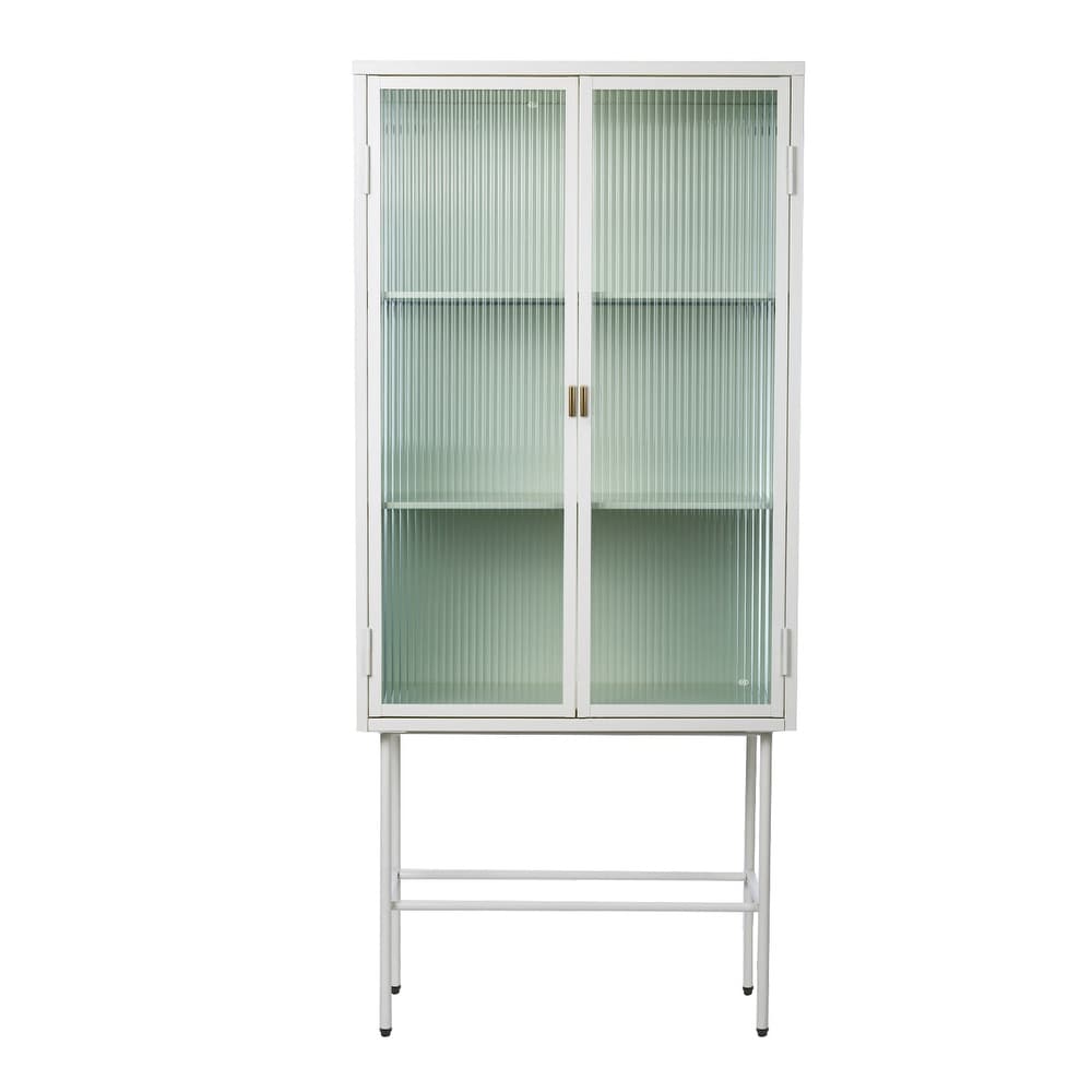 Retro Style Glass High Cabinet with Three Wide Enclosed Shelves