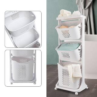 YIYIBYUS 3-Layer Moveable Laundry Basket Bathroom Multi-layer Clothes Storage Basket with Wheels HG-MLCR-5837