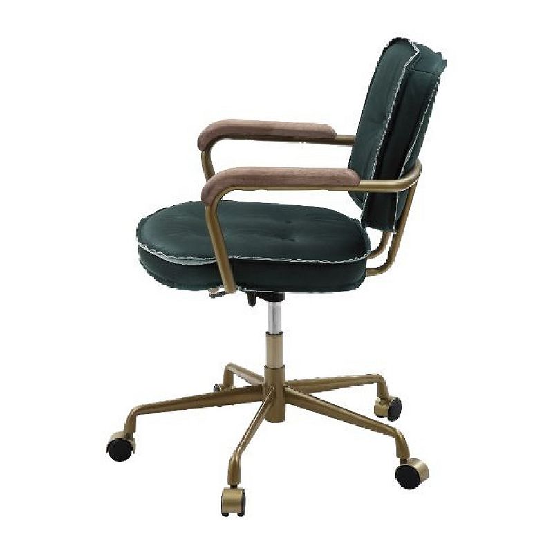 Office Chair with Leather Seat and Button Tufted Back， Green