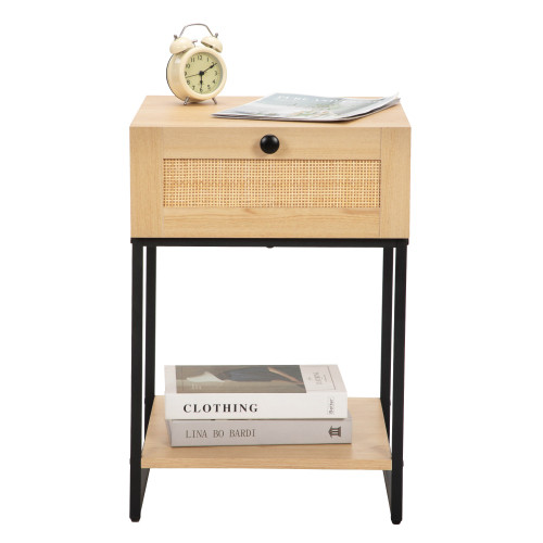 Natural Rattan Nightstand Bedside Table with one D...