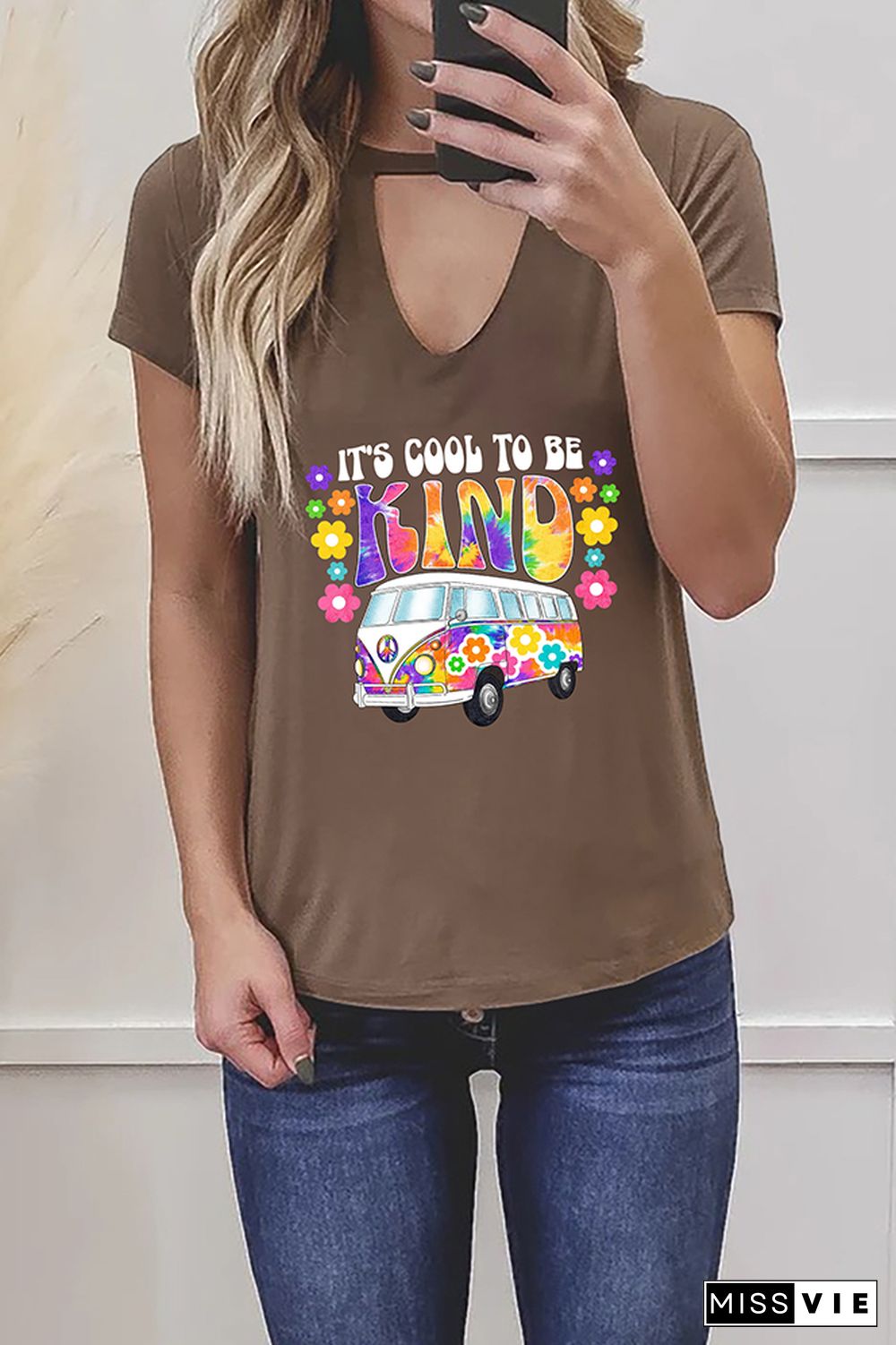 Cool To Be Kind Retro Bus Graphic Tees for Women Wholesale Short Sleeve T shirts Top