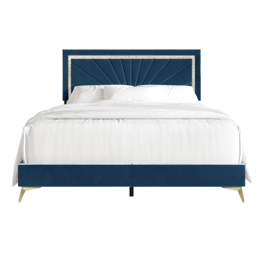 CraftPorch Luxurious Diamond Strip Velvet Upholstered Bed